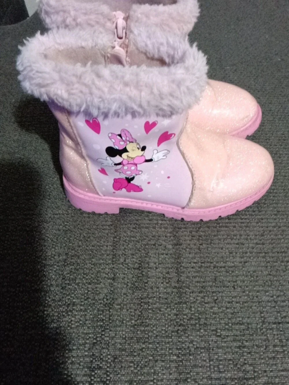 Minnie Pink Glitter Faux Fur Girls' Winter Boots